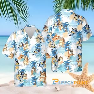 Bluey Summer Family Hawaiian Shirt, Bluey and Bingo Beach Hawaiian Shirt, Bandit Heeler Chilli Heeler Hawaii Shirt, Gift for Mothers day2