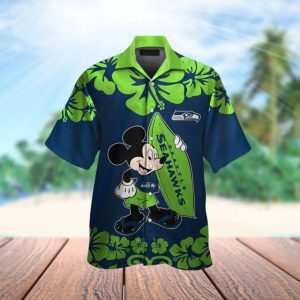 Disney Mickey Mouse Seattle Seahawks Tropical Aloha Hawaiian Shirts