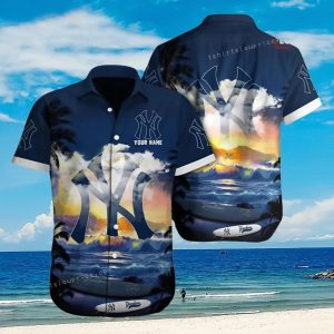 New York Yankees MLB Custom Name Cheap Button Up Hawaiian Shirt