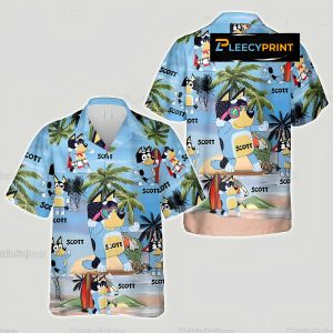 Personalized Name Bluey Cool Vintage Hawaiian Shirt Kids