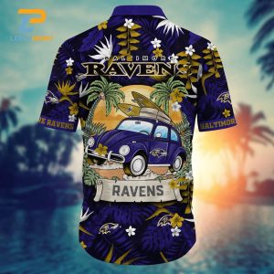 Baltimore Ravens Surfing Car Hippie NFL Short Sleeve Hawaiian Shirt 2 Baltimore Ravens Surfing Car Hippie NFL Short Sleeve Hawaiian Shirt 3
