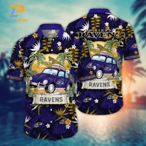Baltimore Ravens Surfing Car Hippie NFL Short Sleeve Hawaiian Shirt 3 Baltimore Ravens Surfing Car Hippie NFL Short Sleeve Hawaiian Shirt 4